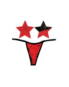 Neva Nude Naughty Knix Sookie Flip Sequin G-String & Pasties - Red/Black O/S